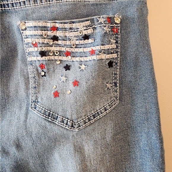 Earl Jeans Womens 10 Blue Bedazzled Capri Denim Cotton Blend flag Studded - Picture 6 of 8
